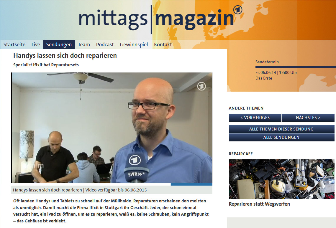 Repair Café Stuttgart im ARD Mittagsmagazin